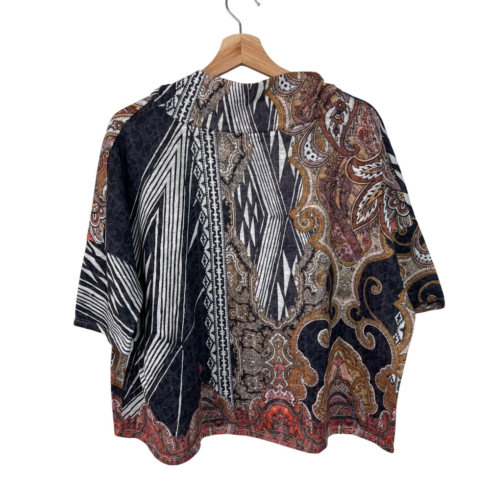 Chico's Womens Paisley‎ Relic Print Oversized Mock Neck Boxy Top Size 00 (XS)